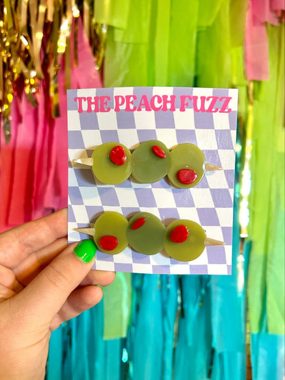 Stuffed Olive Hair Clip Set