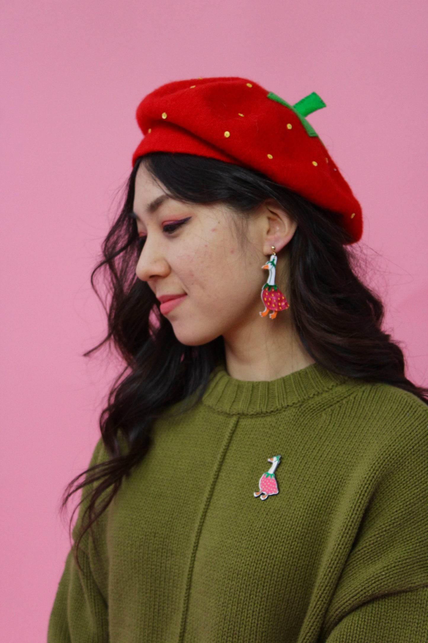 Strawberry Goose Earrings