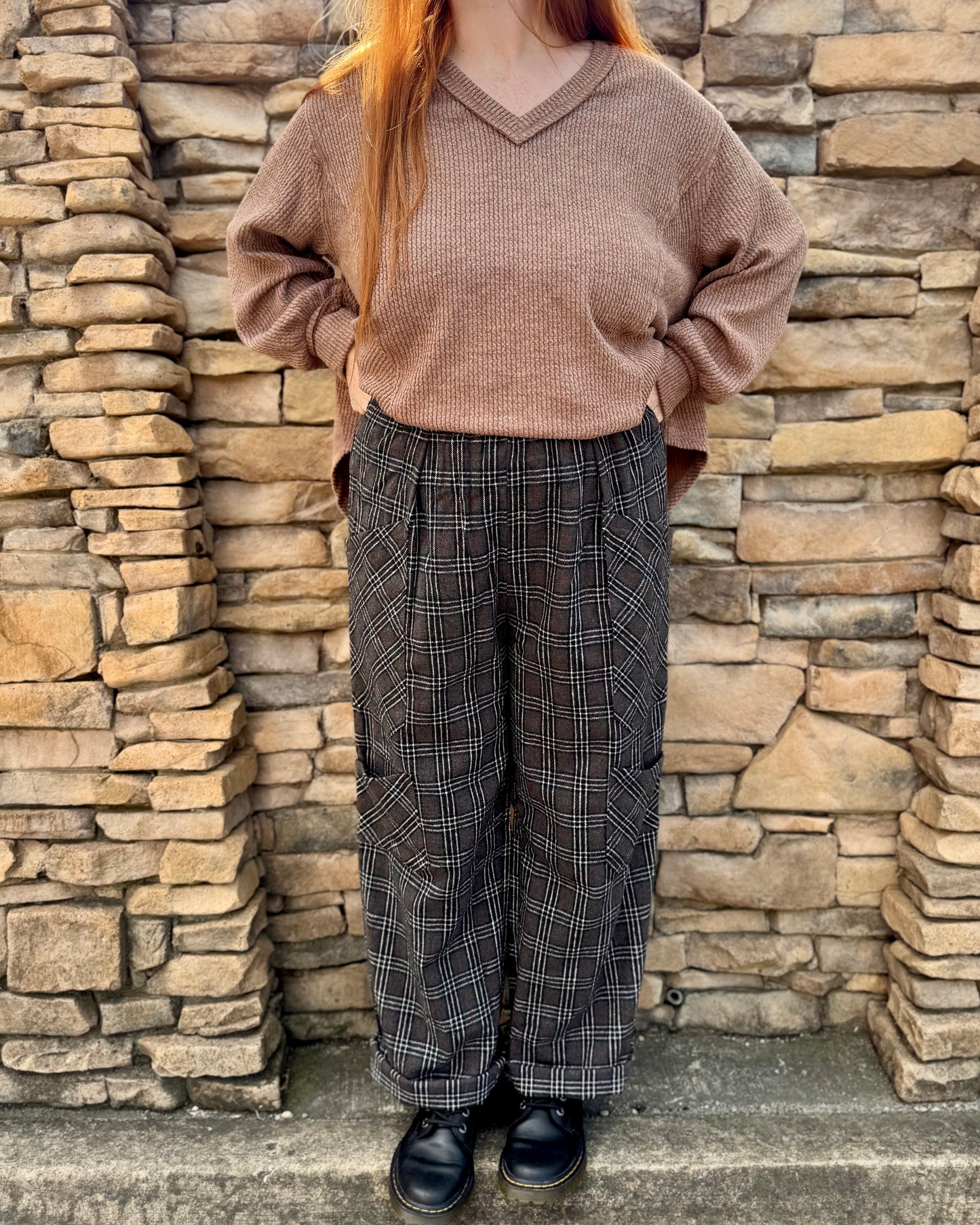 Plaid Cargo Wide Leg Pants