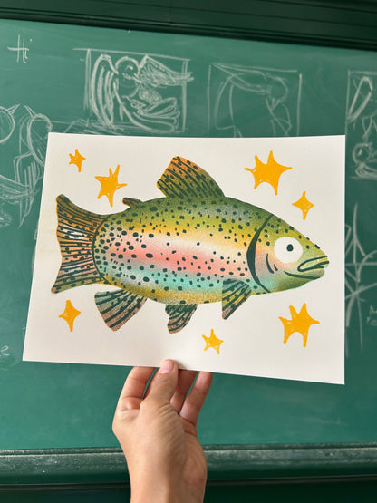 Rainbow Trout Risograph 8.5x11 Print