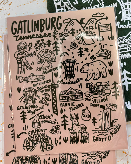 Gatlinburg Map 8x10 Art Print