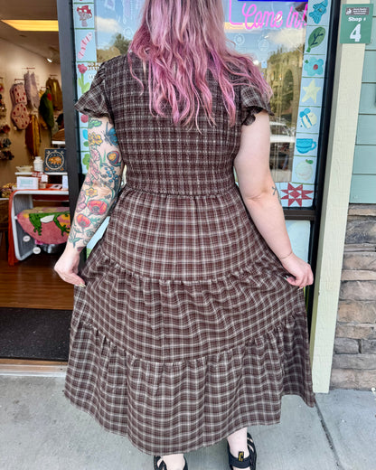 Plus Plaid Smocked Midi Dress