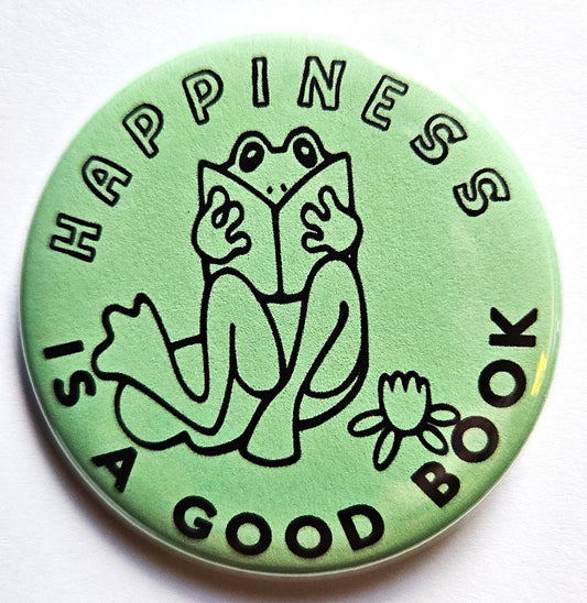 Happiness is a Book Button Pin