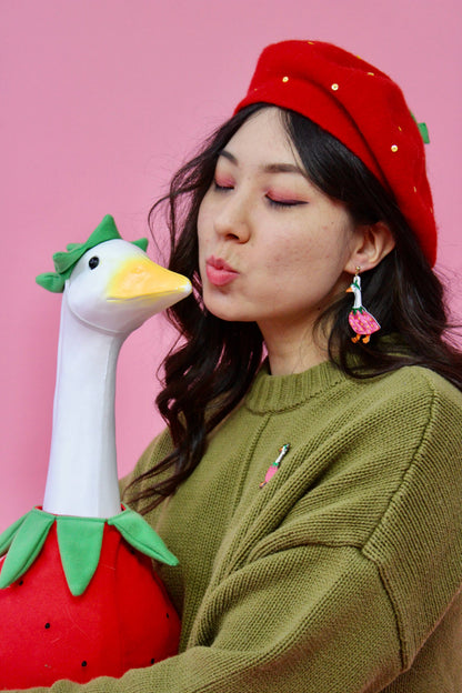 Strawberry Goose Earrings
