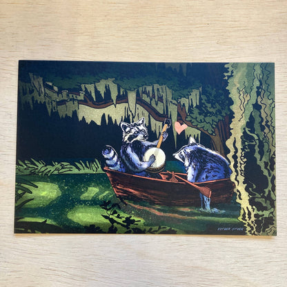 Raccoons On the Bayou Postcard