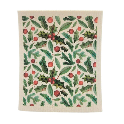 Holly Wreath Swedish Dishcloth