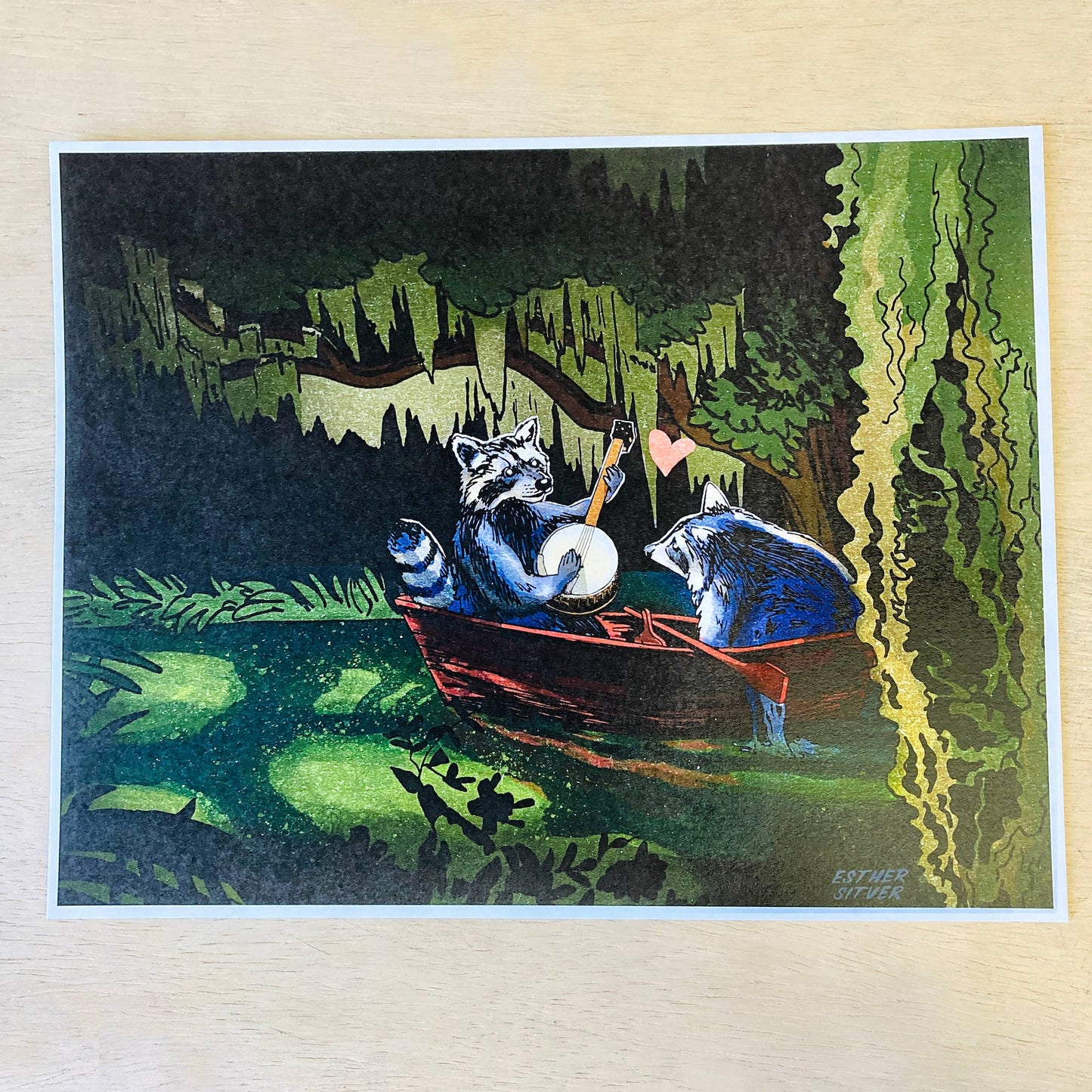 Raccoons On the Bayou 8.5x11 Art Print