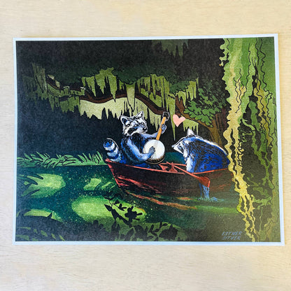 Raccoons On the Bayou 8.5x11 Art Print