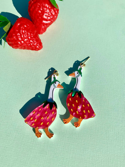 Strawberry Goose Earrings