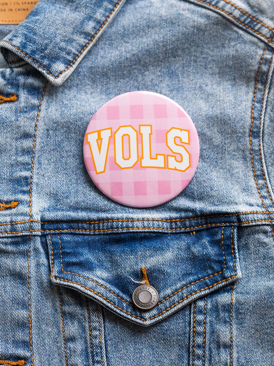 Vols Pink Gingham Button