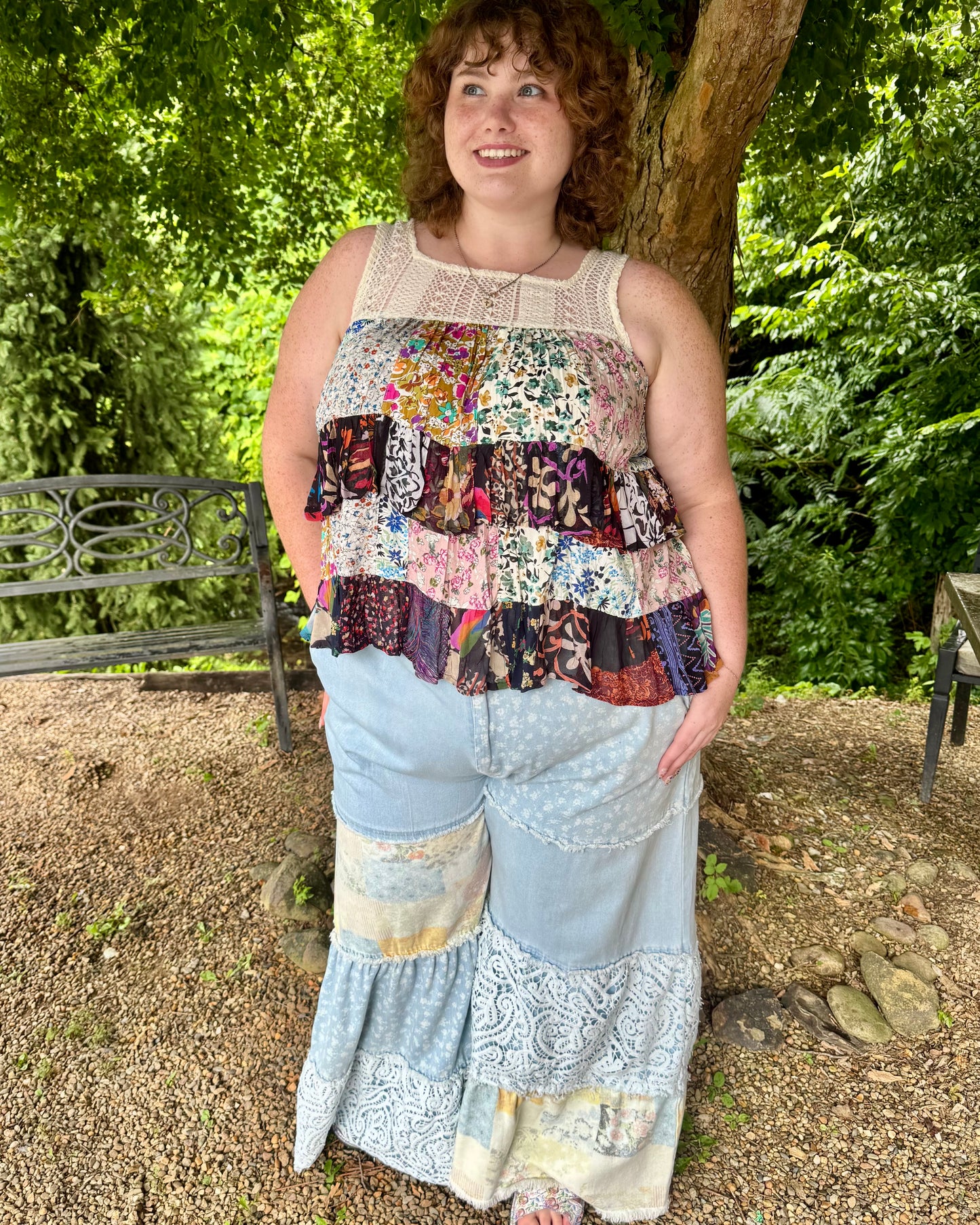 Plus Denim + Lace Bell Bottoms