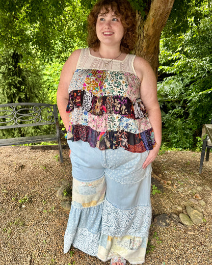 Plus Denim + Lace Bell Bottoms