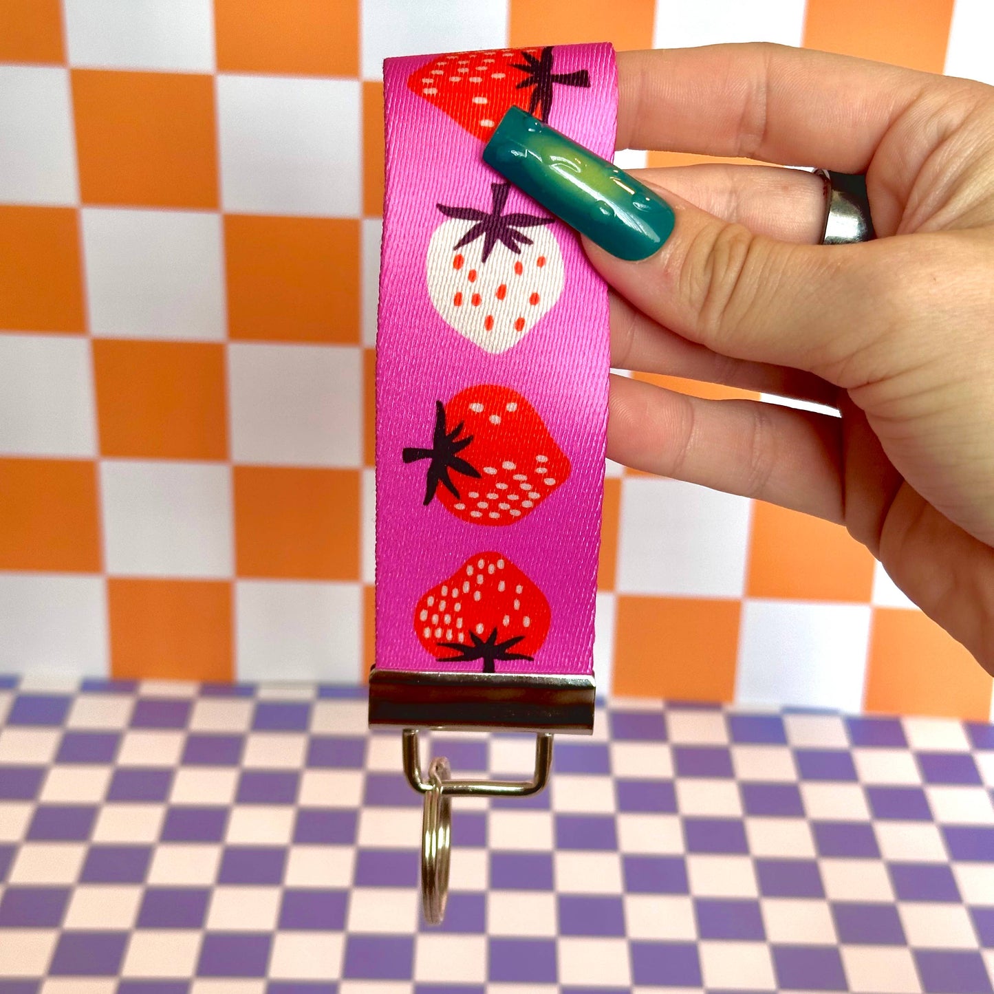 Strawberry Handmade Wristlet Keychain
