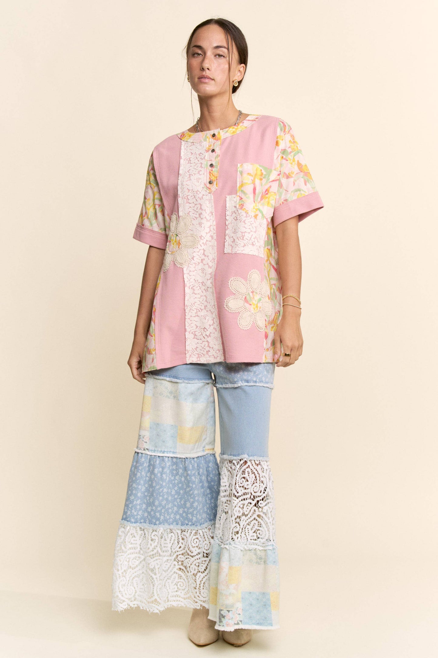 Denim + Lace Bell Bottoms