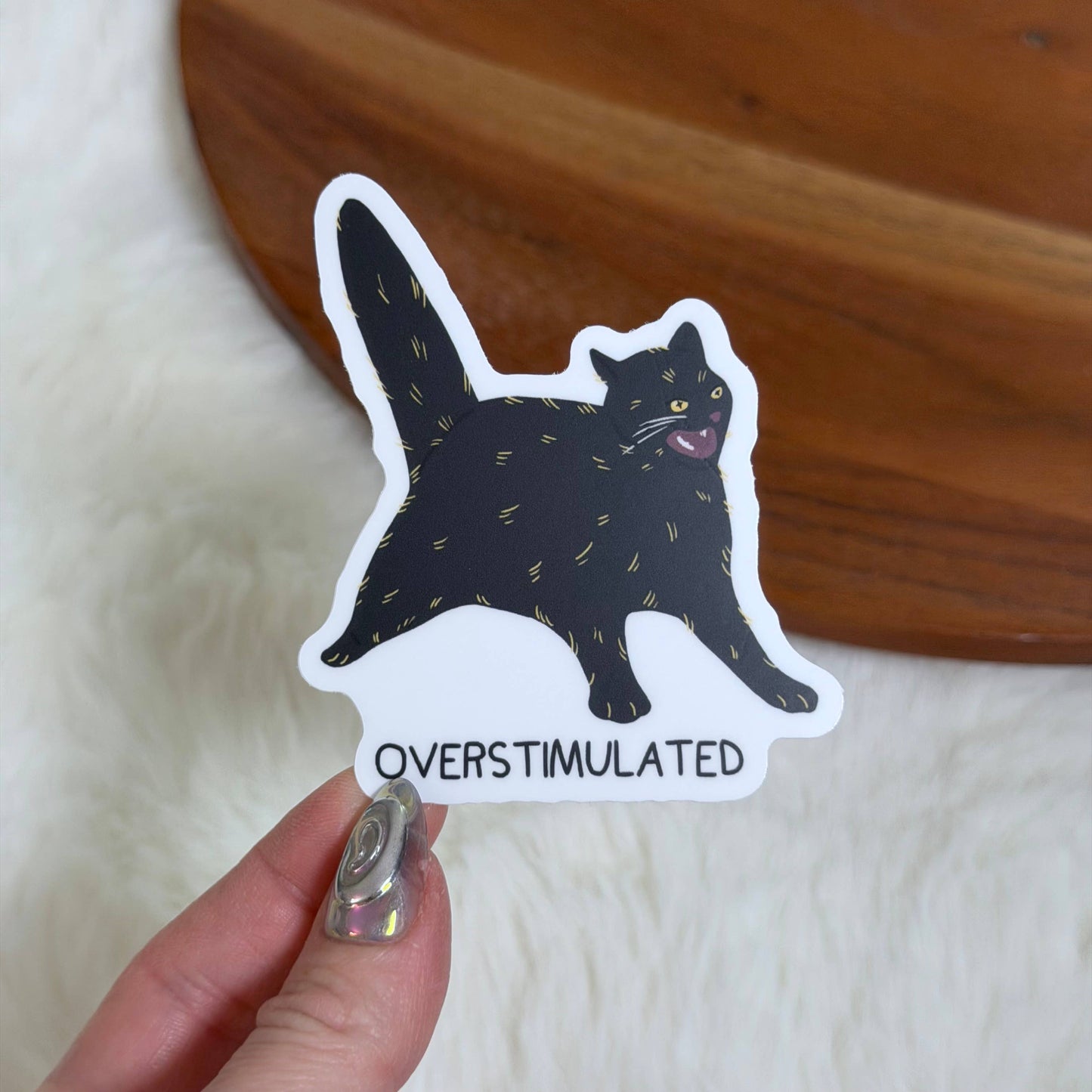 Overstimulated Black Cat Sticker