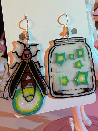 Lightning Bug Shrinky Dink Earrings