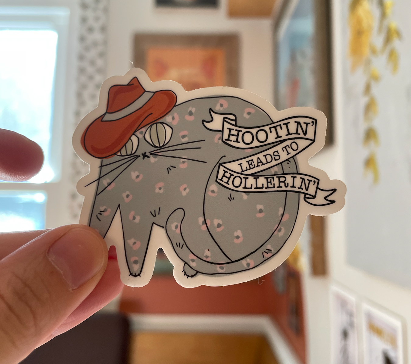 Hootin’ + Hollerin’ Cat Sticker