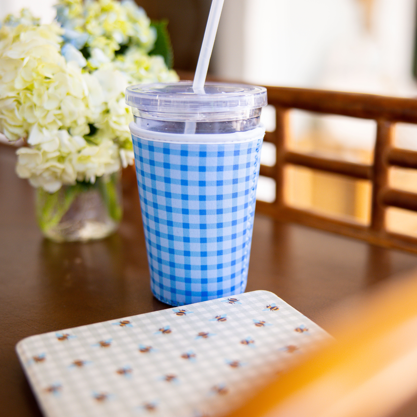 Blue Gingham Iced Coffee Sleeve