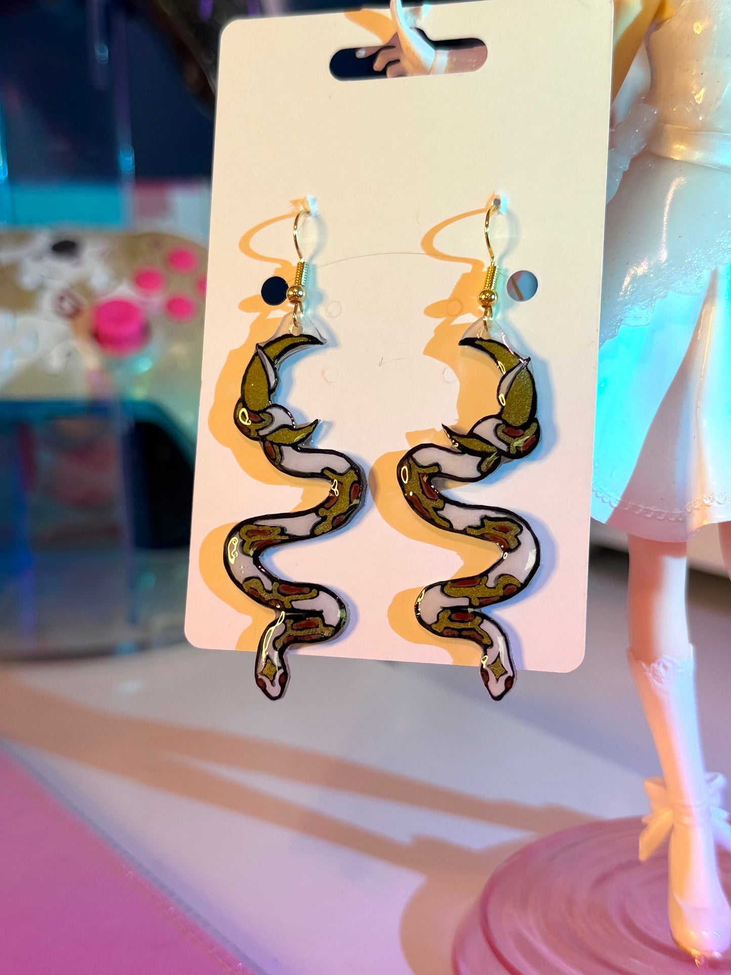 Snake and Moon Shrinky Dink Earrings