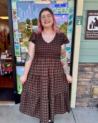 Plus Plaid Smocked Midi Dress