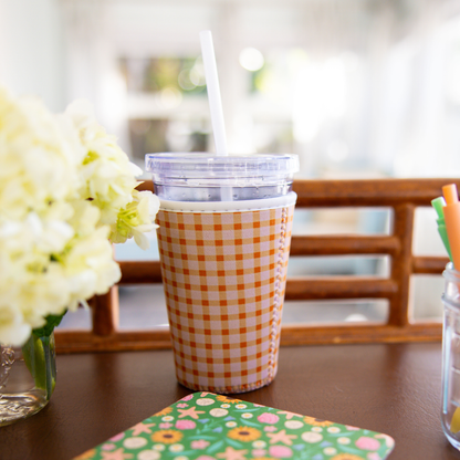 Orange Gingham Iced Coffee Sleeve