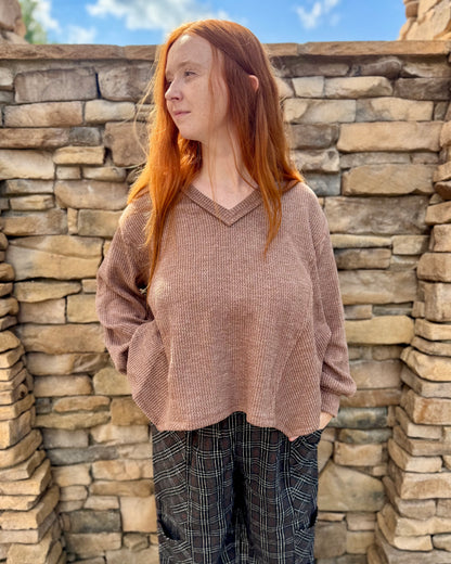 Mocha V-Neck Knit Top