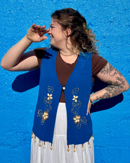 Blue Seashell Vest M/L Vintage