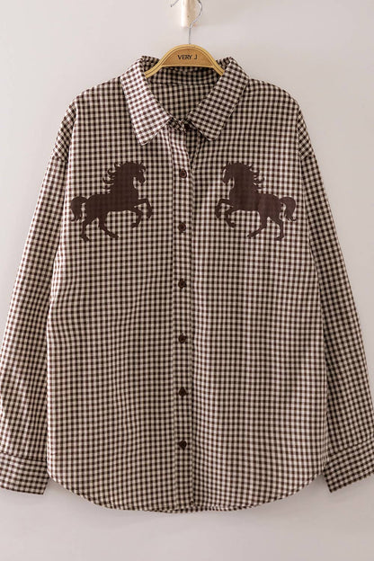 Horse Gingham Button Down Shirt