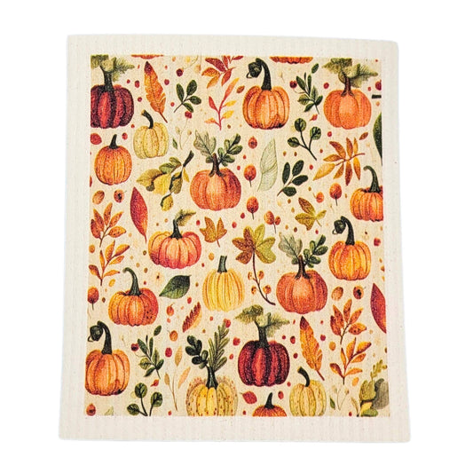 Pumpkins & Leaves Swedish Dishcloth