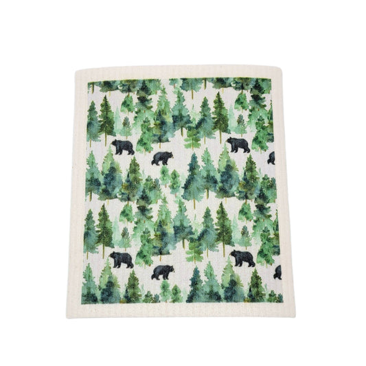 Black Bear In The Forest Swedish Dishcloth