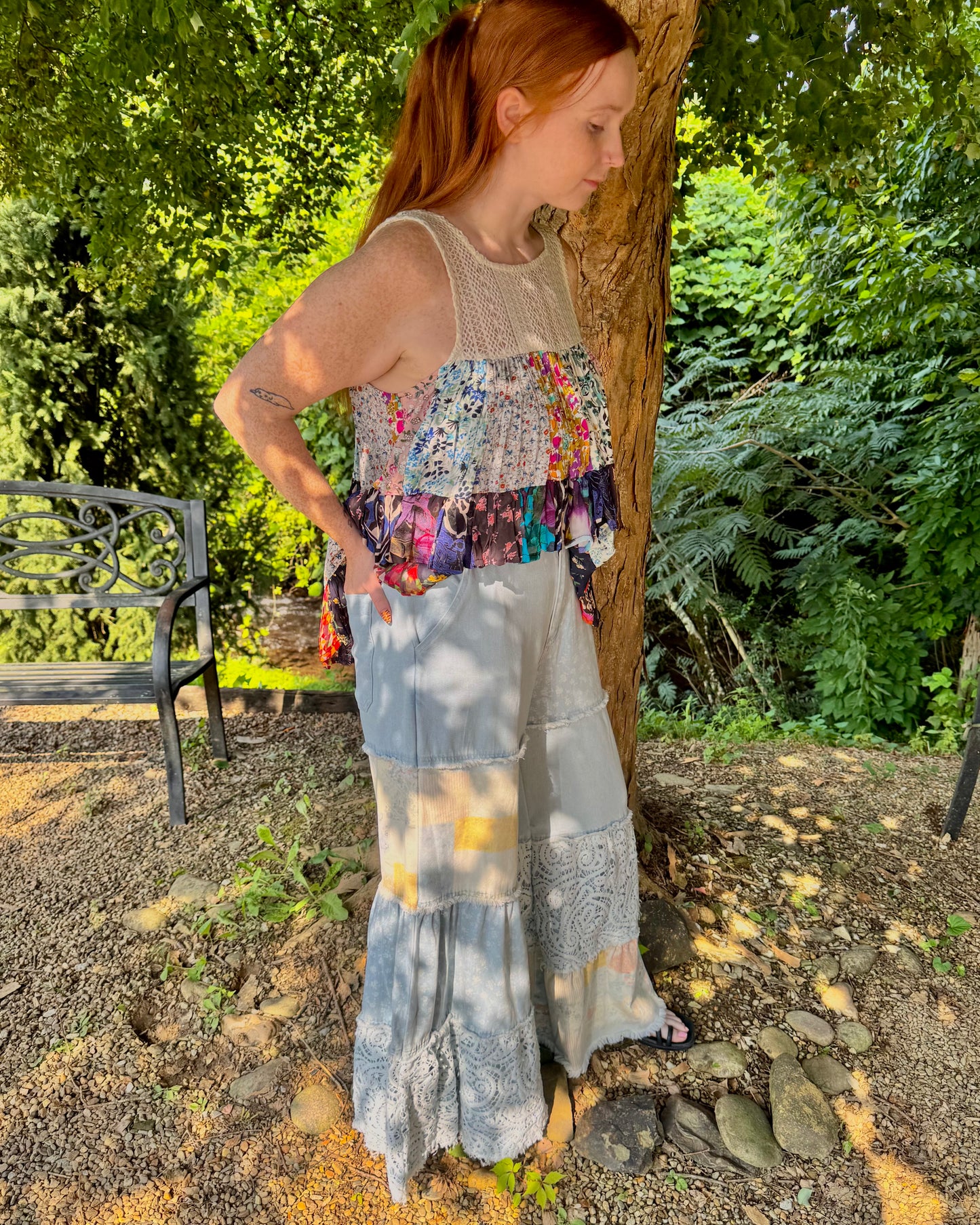 Denim + Lace Bell Bottoms
