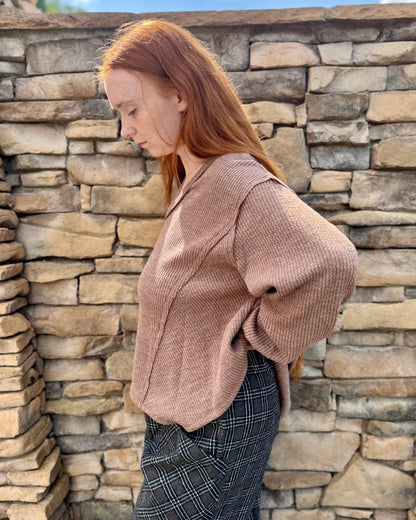 Mocha V-Neck Knit Top