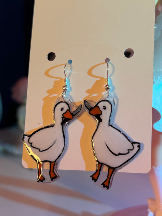 Goose with a Knife Shrinky Dink Earrings