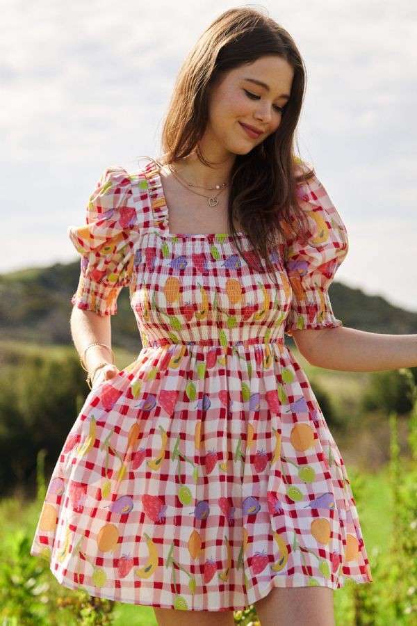 Fruit Picnic Puff Mini Dress