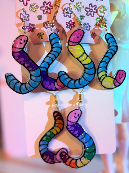 Pride Flag Gummy Worms Shrinky Dink Earrings