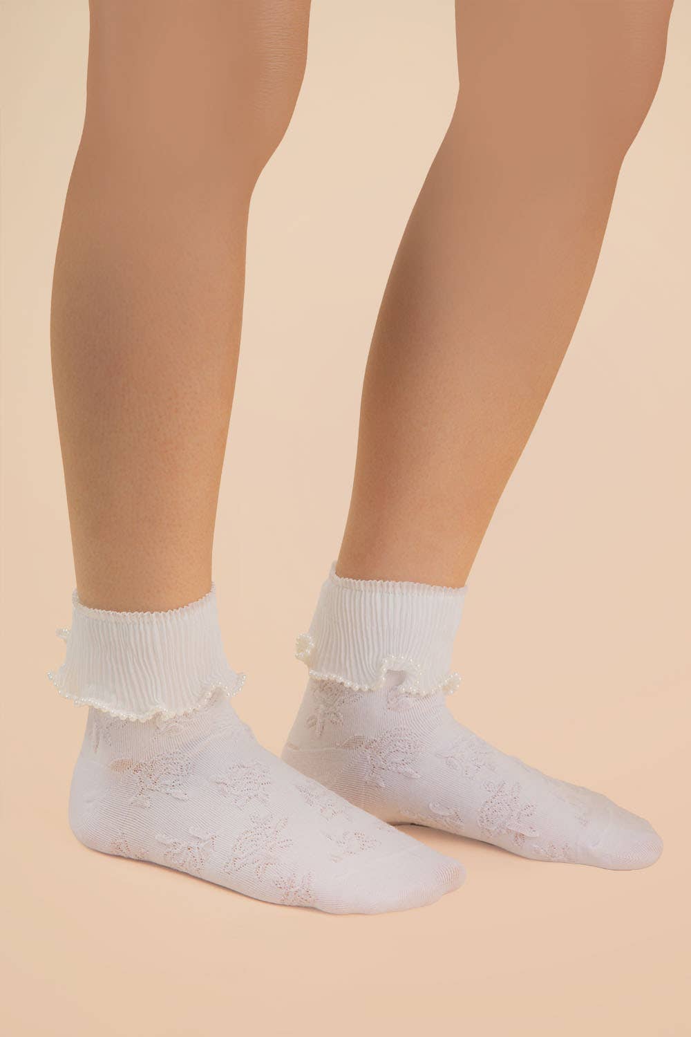 Lace Trim Beaded Crew Socks