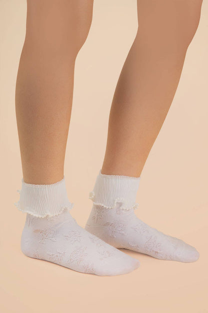 Lace Trim Beaded Crew Socks
