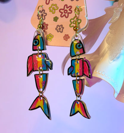 Pride Flag Fish Shrinky Dink Earrings