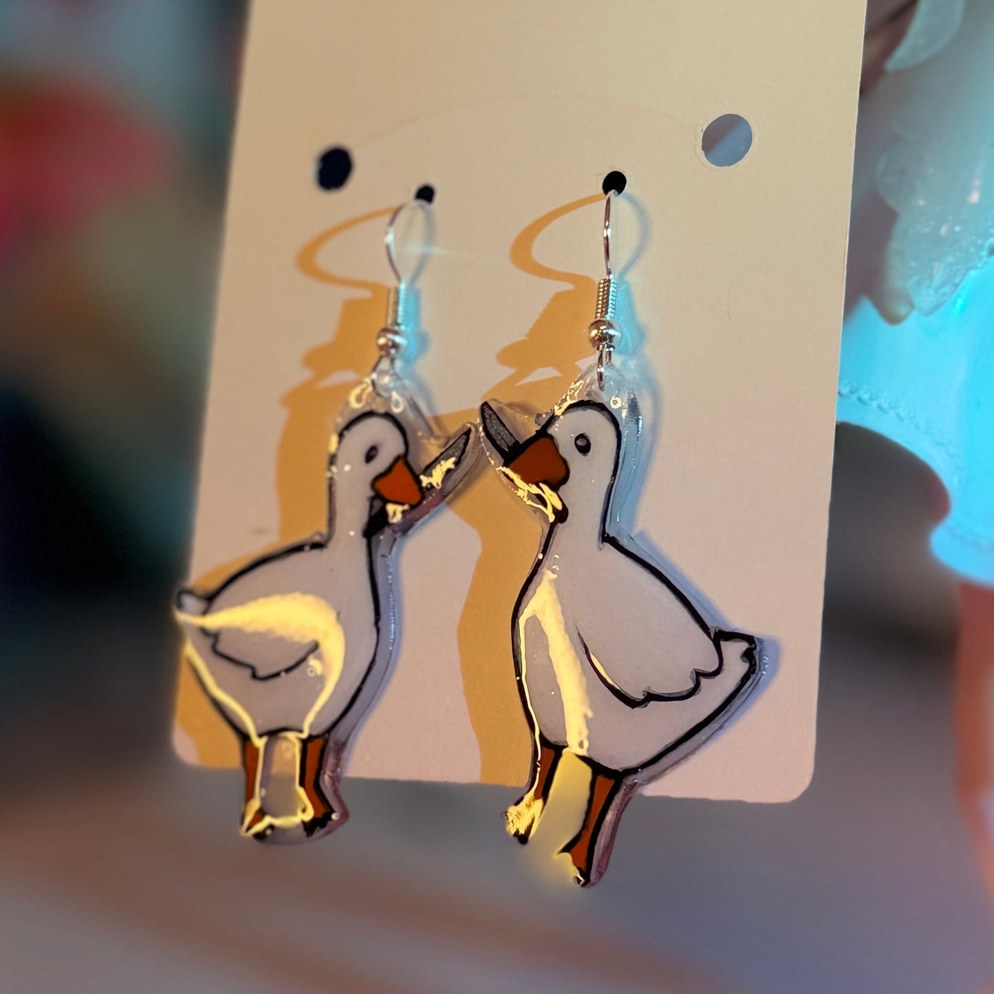 Goose with a Knife Shrinky Dink Earrings