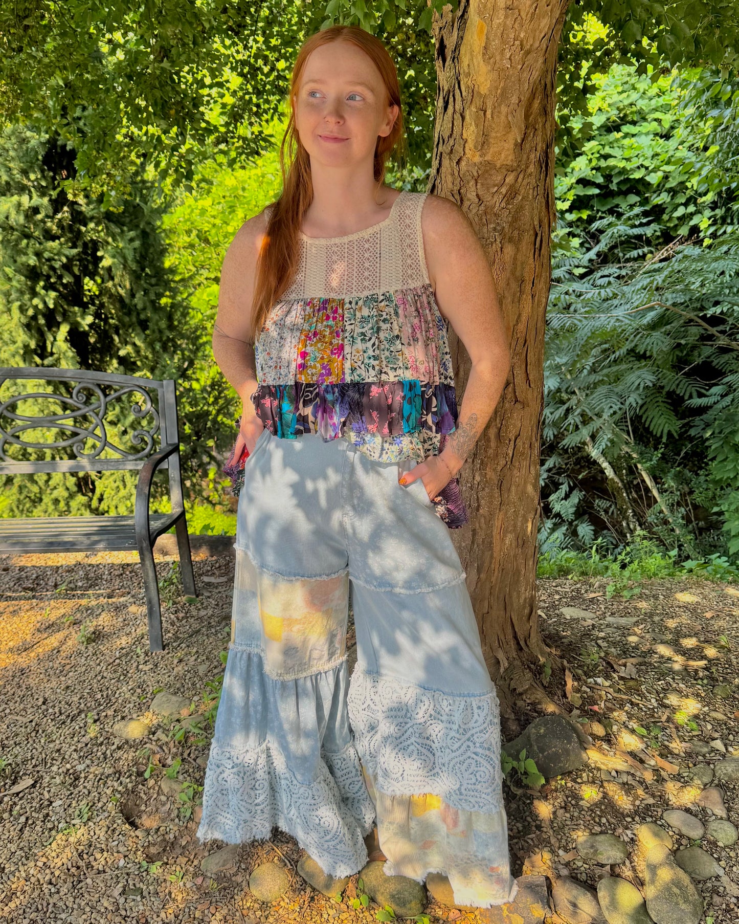 Denim + Lace Bell Bottoms