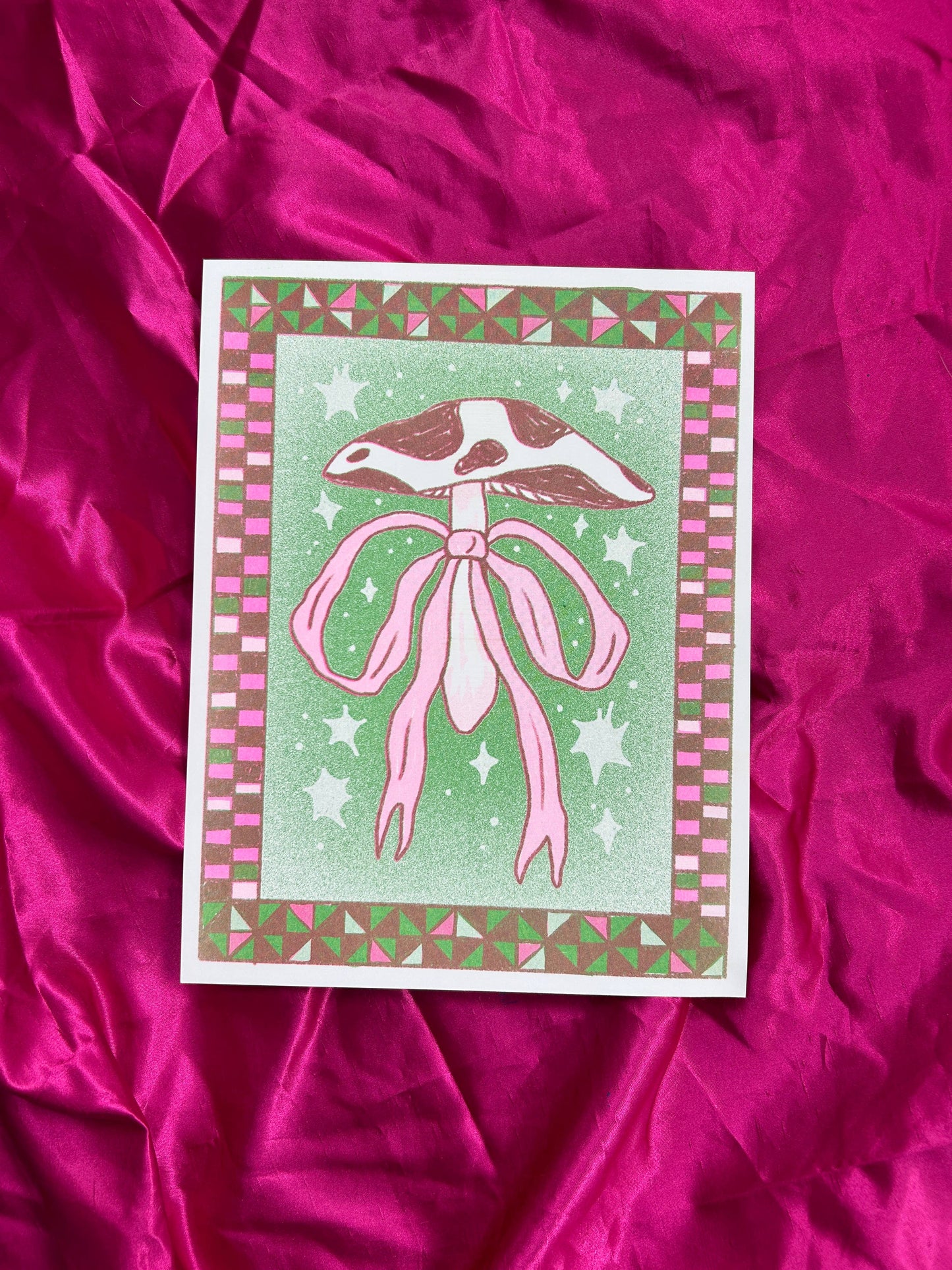 Mushroom Bow Risograph 8.5x11 Print