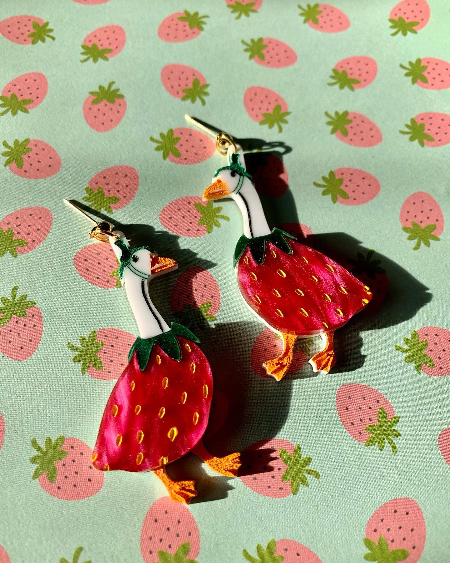 Strawberry Goose Earrings