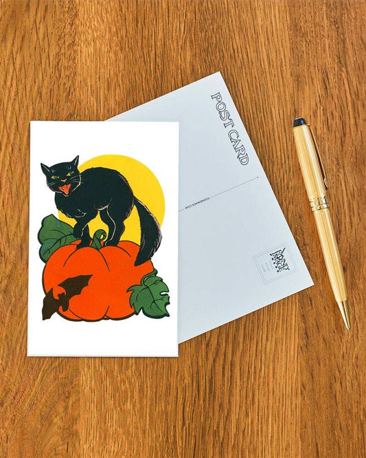 Black Cat with Pumpkin Postcard