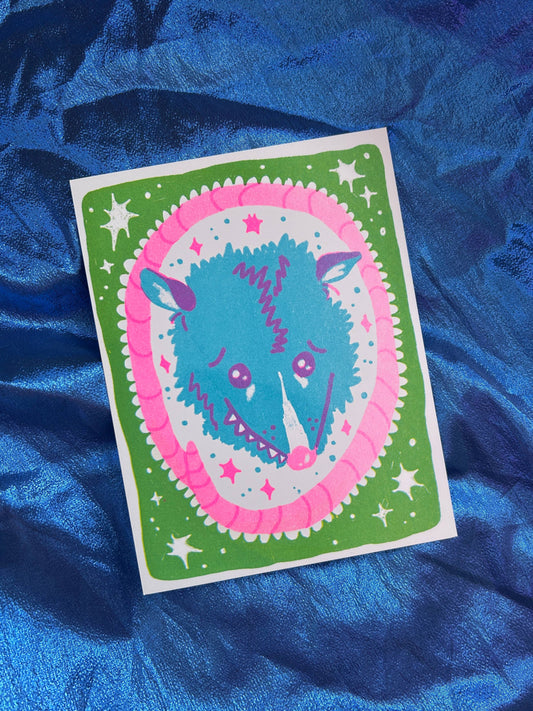 Opossum Cutie Risograph 5x7 Art Print