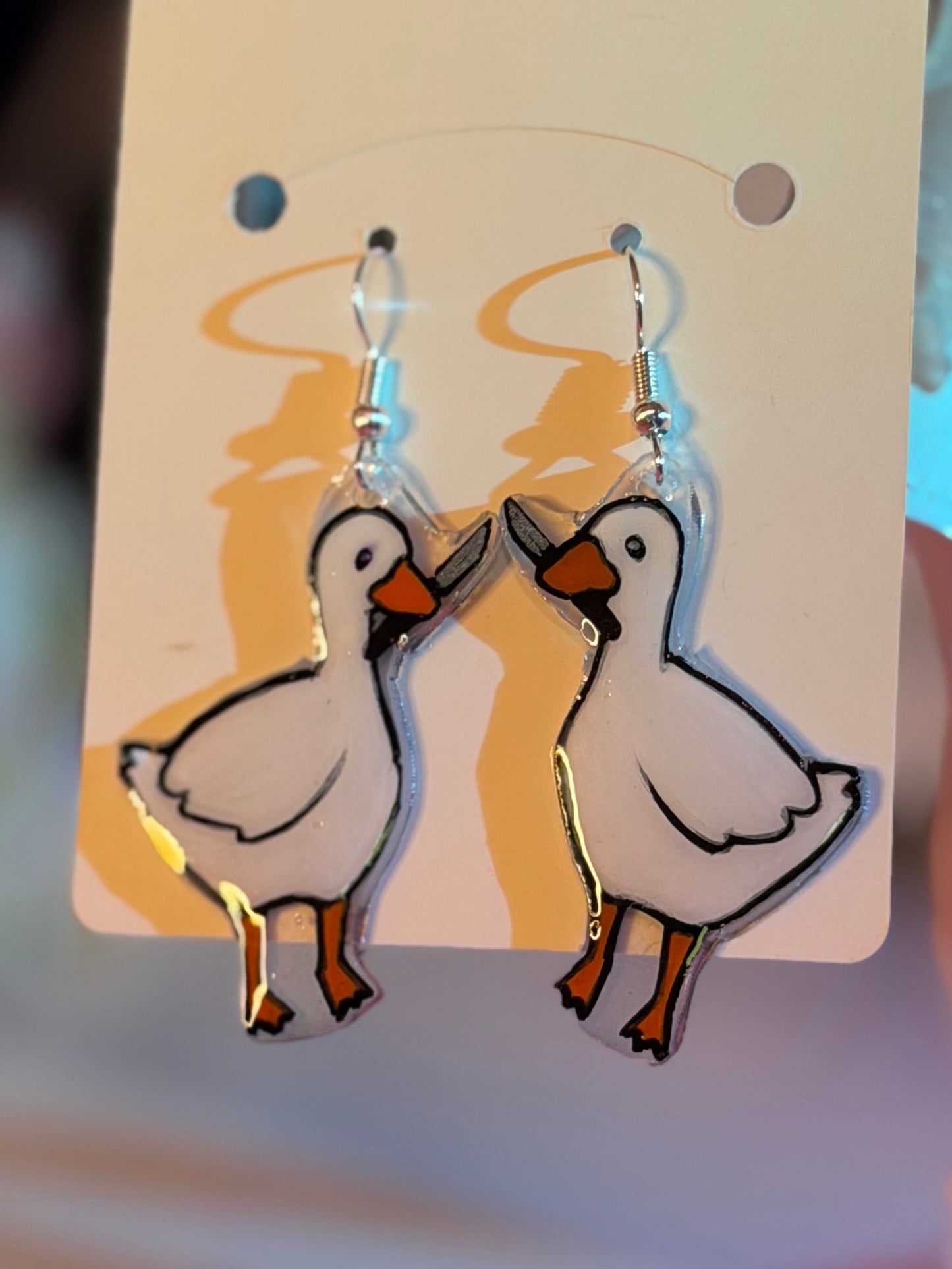 Goose with a Knife Shrinky Dink Earrings