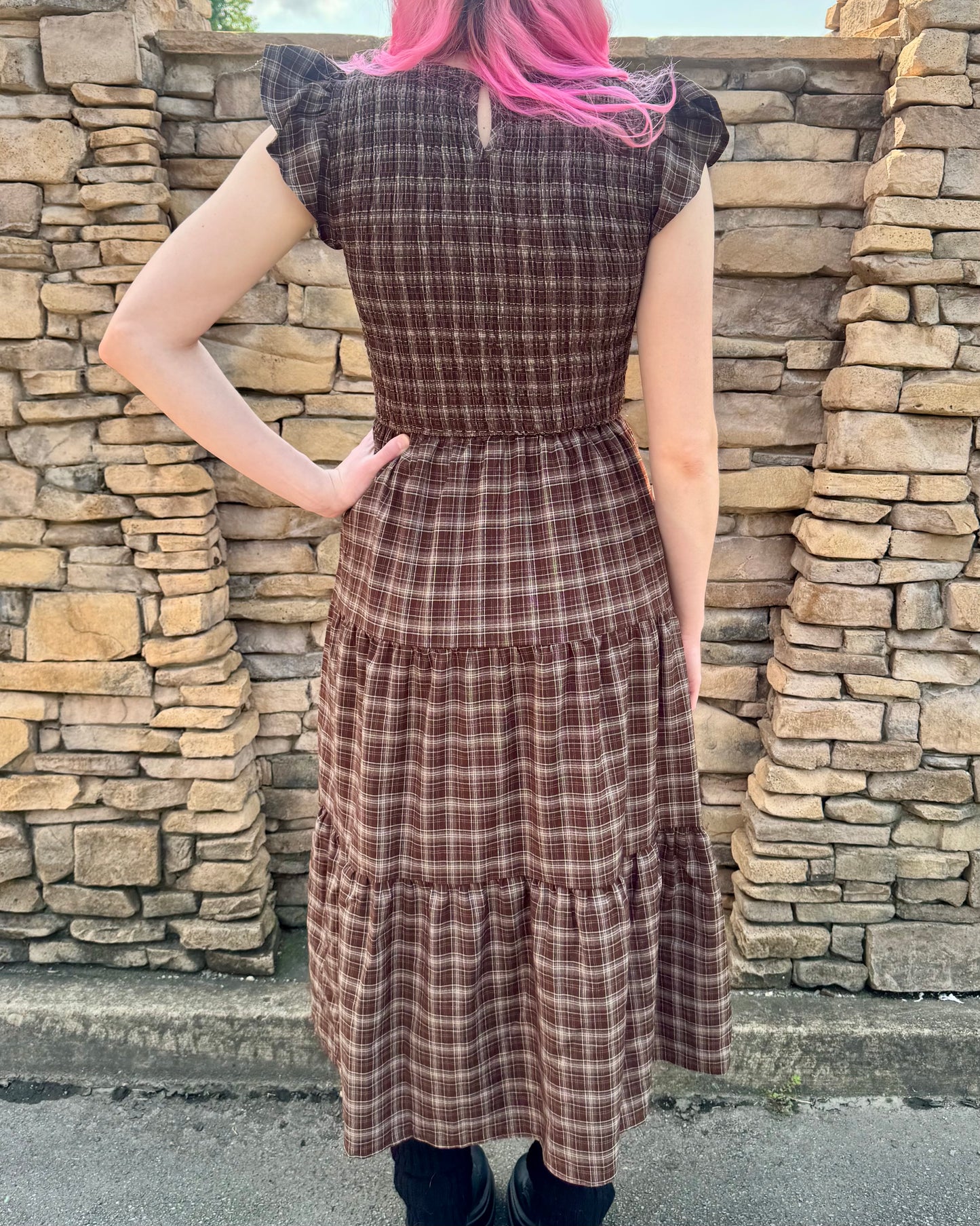 Plaid Smocked Midi Dress