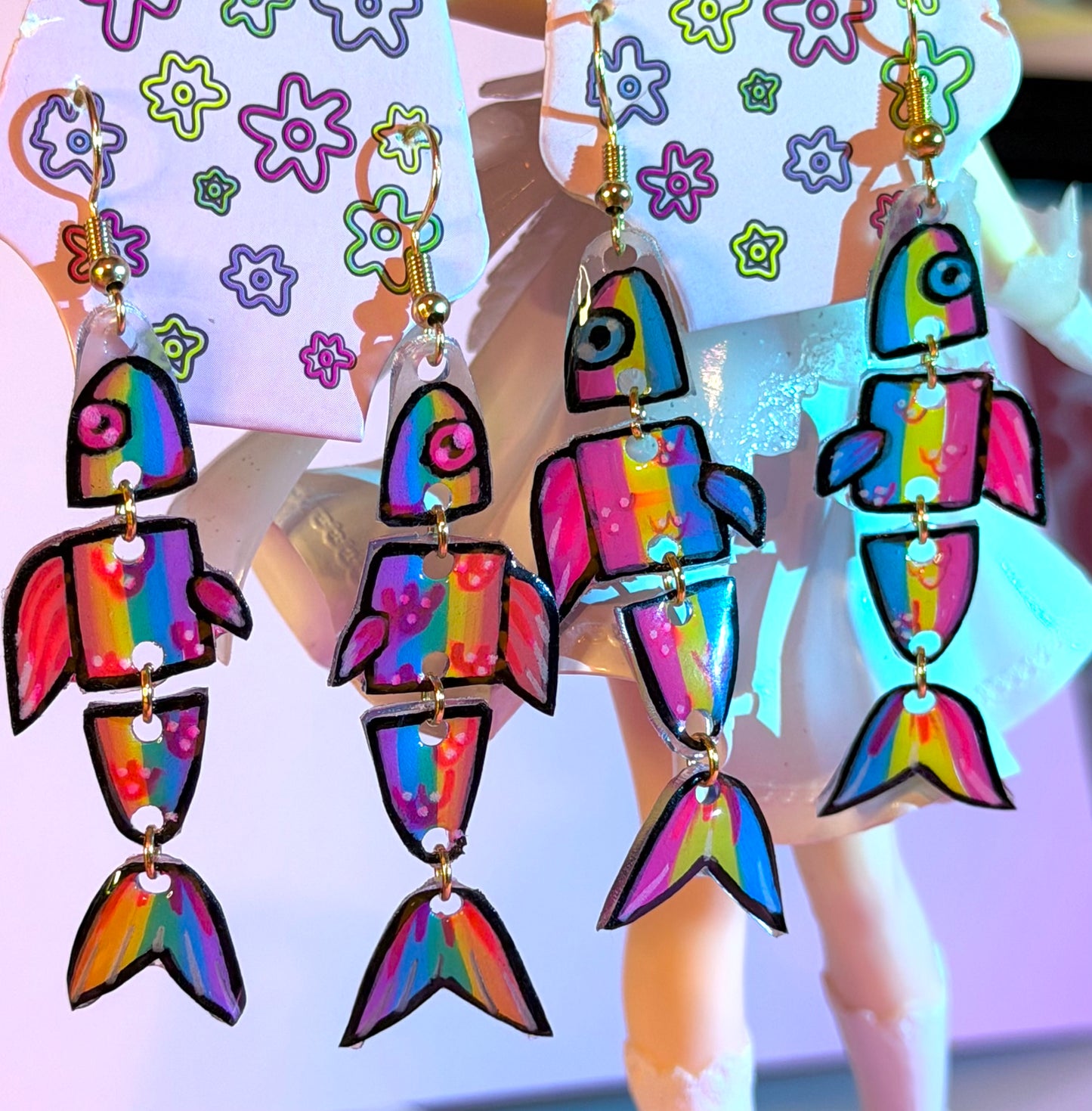 Pride Flag Fish Shrinky Dink Earrings