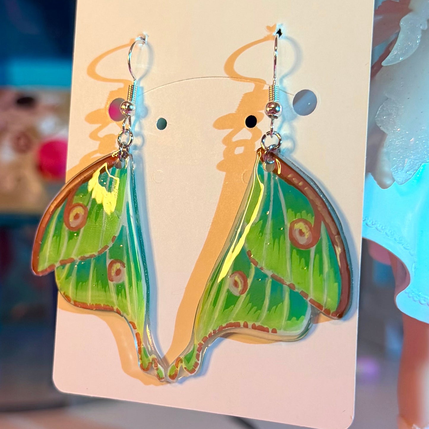 Luna Moth Shrinky Dink Earrings
