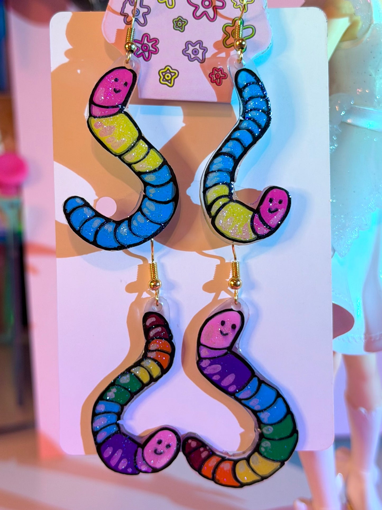 Pride Flag Gummy Worms Shrinky Dink Earrings