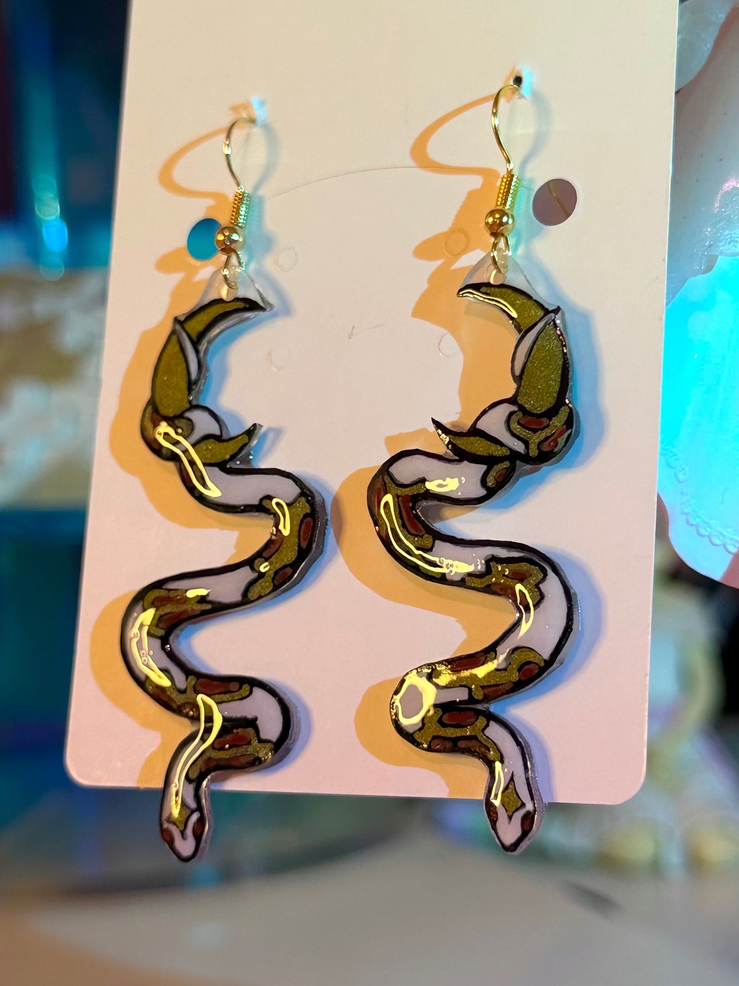 Snake and Moon Shrinky Dink Earrings